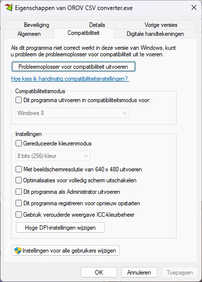 Eigenschappen van OROV CSV converter.exe