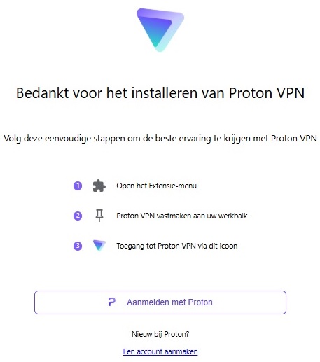 Bedankt voor het installeren van Proton VPN