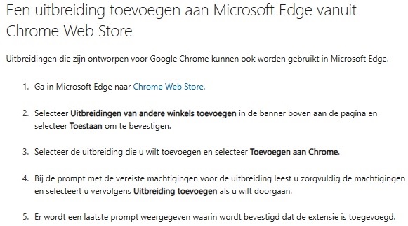 Een uitbreiding toevoegen aan Microsoft Edge vanuit Chrome web Store